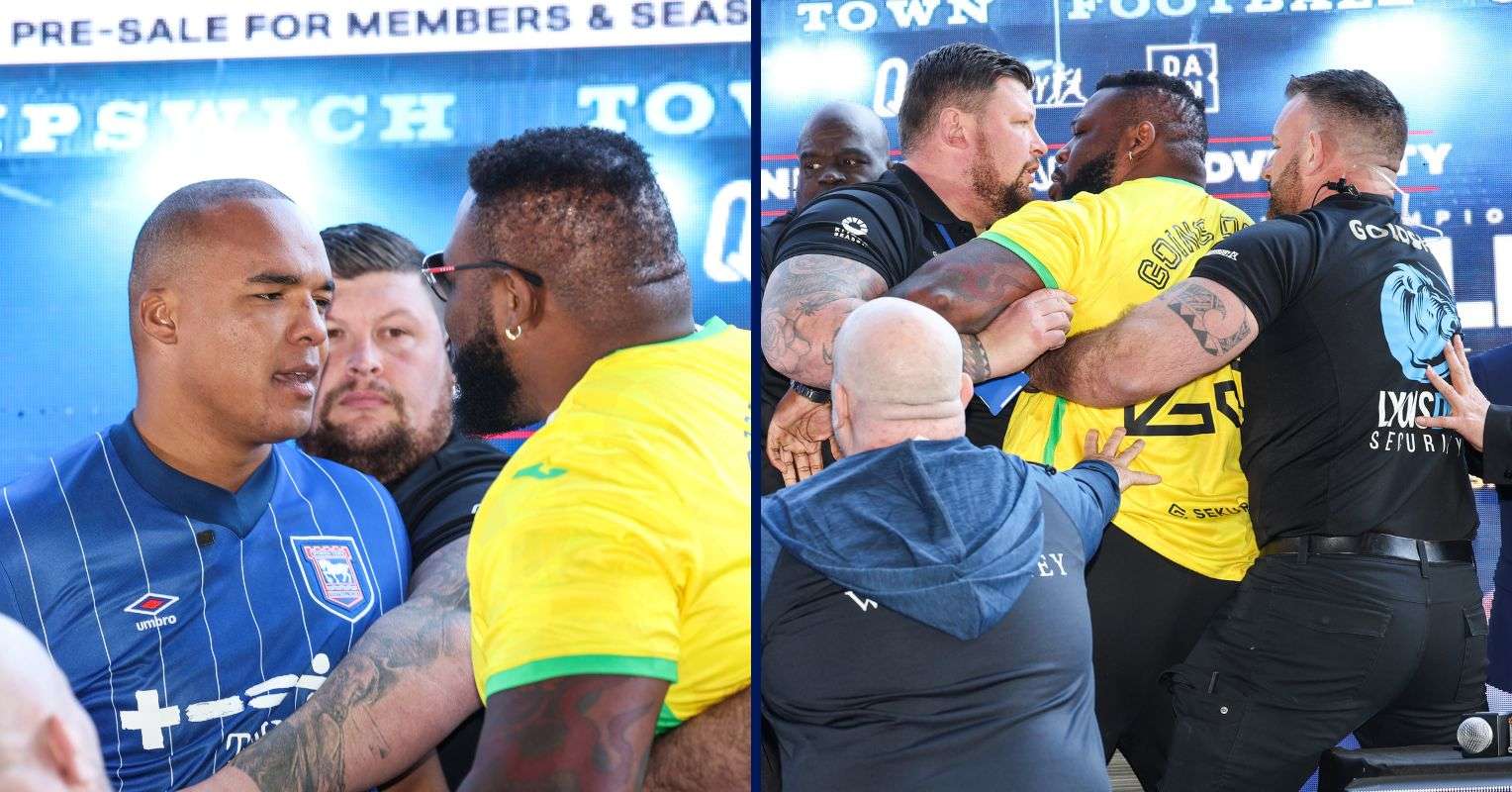 Jarrell Miller Restrained By 3 Security Guards After Slapping Fabio Wardley At Chaotic Face Off