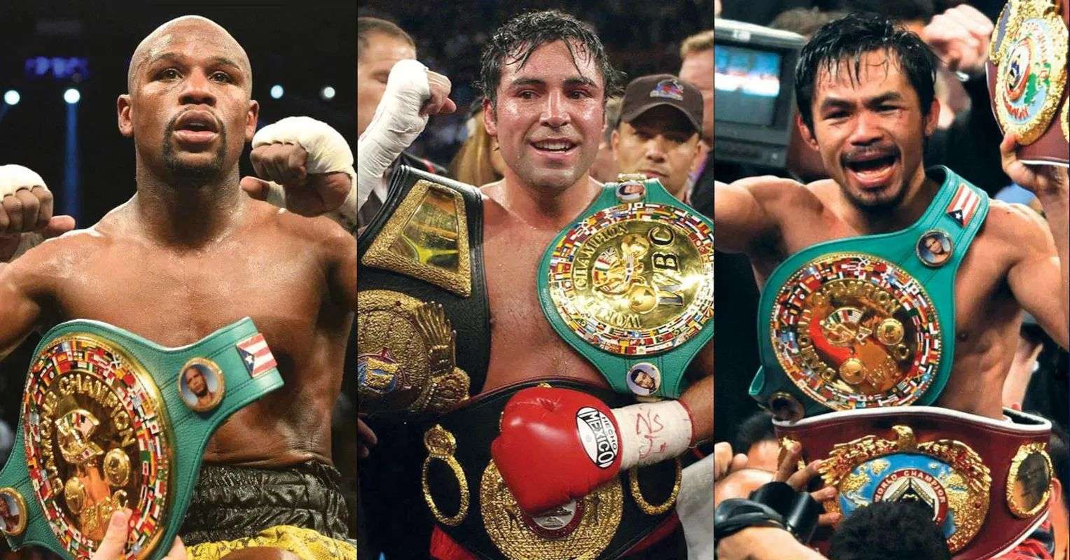 Floyd Mayweather, Oscar De La Hoya and Manny Pacquiao