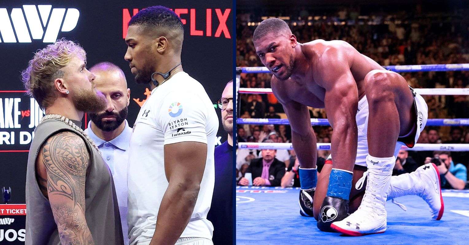 Jake Paul and AJ face off with Joshua kneeling